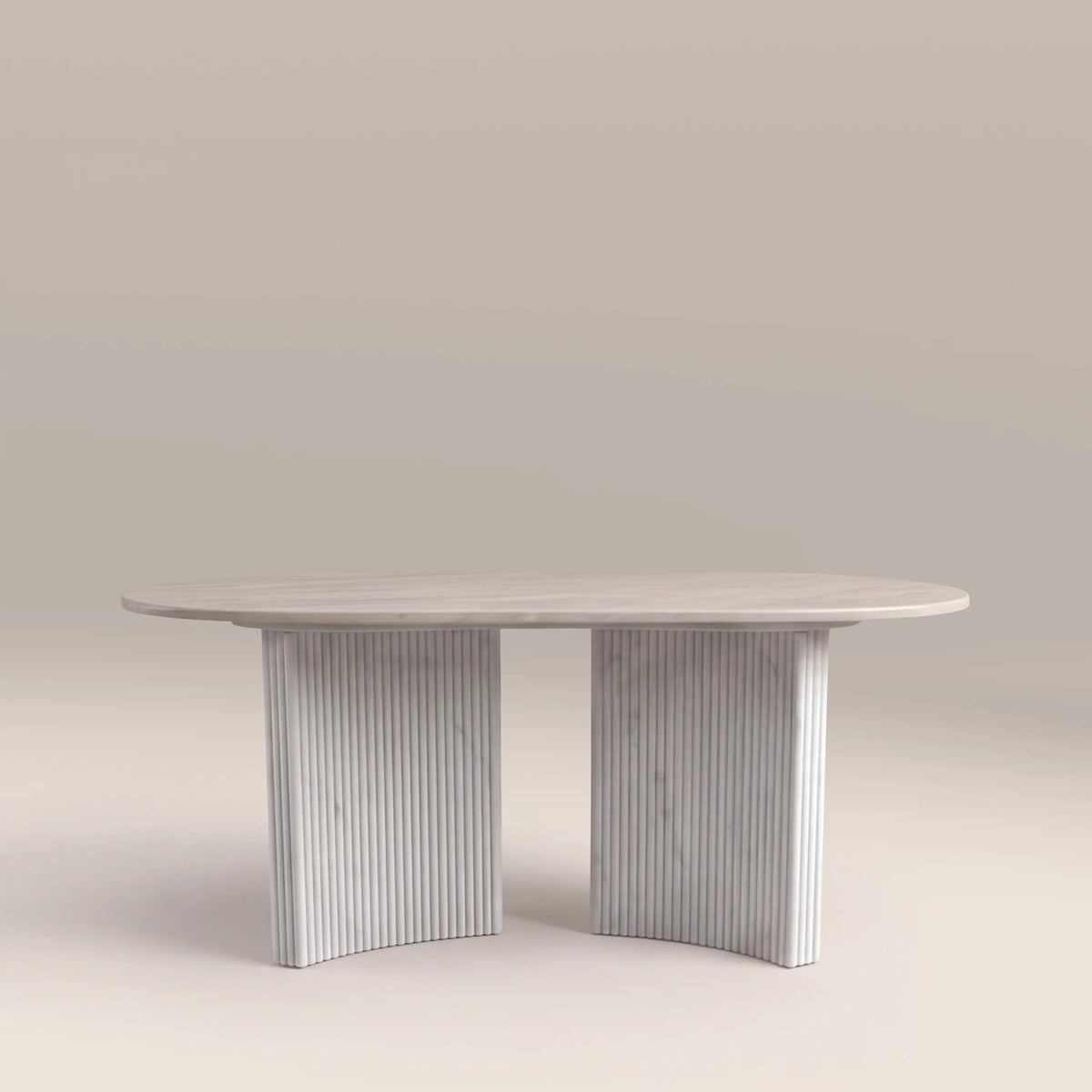 Jace 6 Seat Oval Dining Table | White Carrara Honed Marble Effect Stone