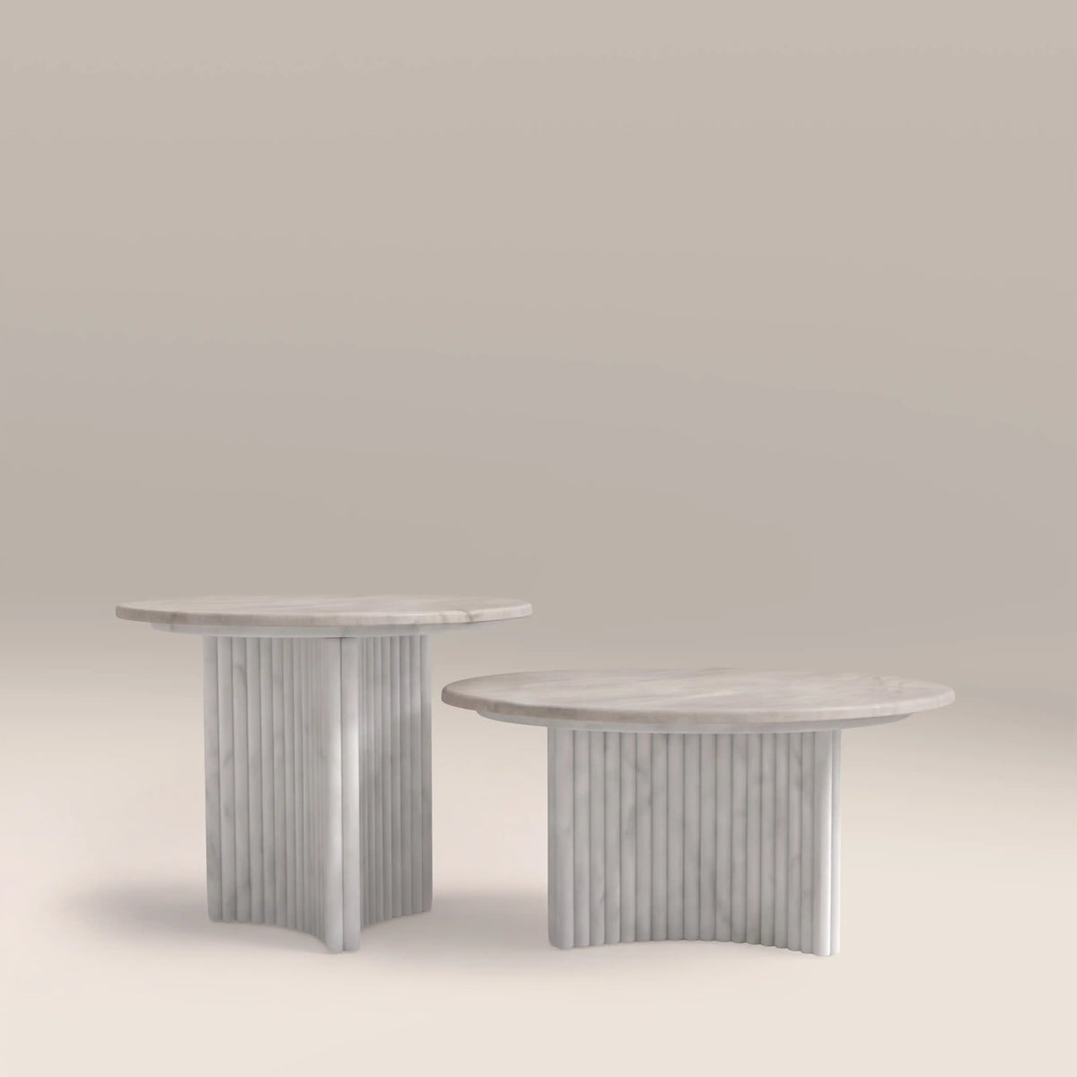 Jace Set of 2 Round Coffee Tables | White Carrara Honed Marble Effect Stone