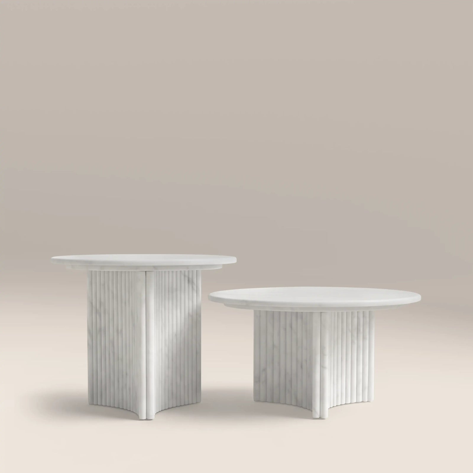 Jace Set of 2 Round Coffee Tables | White Carrara Honed Marble Effect Stone