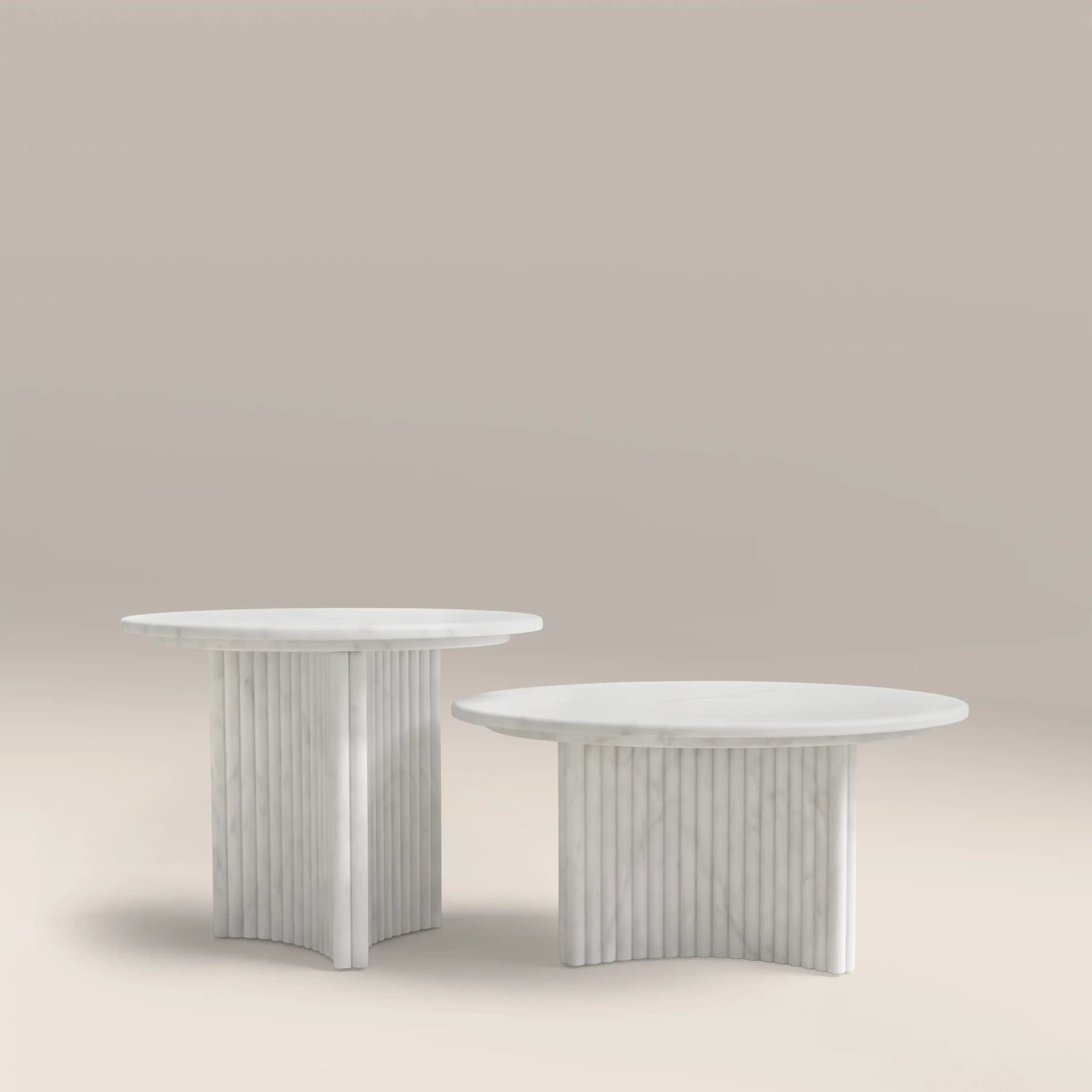 Jace Set of 2 Round Coffee Tables | White Carrara Honed Marble Effect Stone