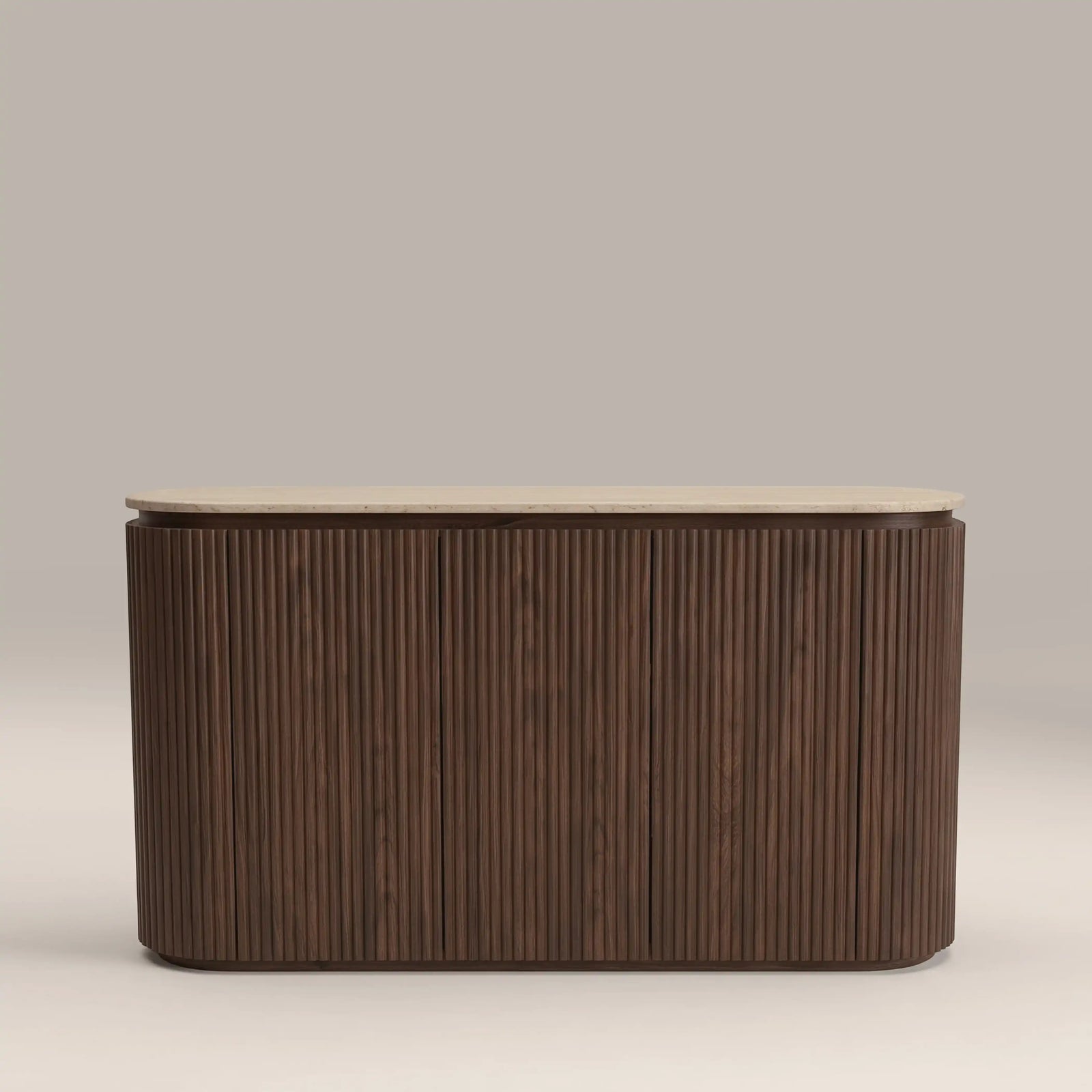 Hayes 3 Door Sideboard | Natural Travertine Effect Stone & Walnut