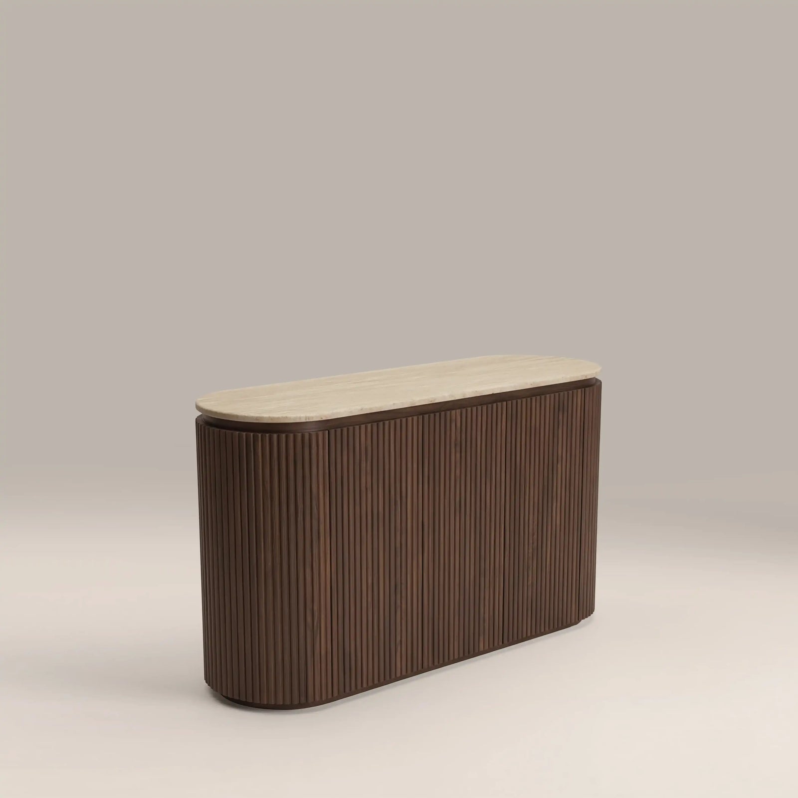 Hayes 3 Door Sideboard | Natural Travertine Effect Stone & Walnut
