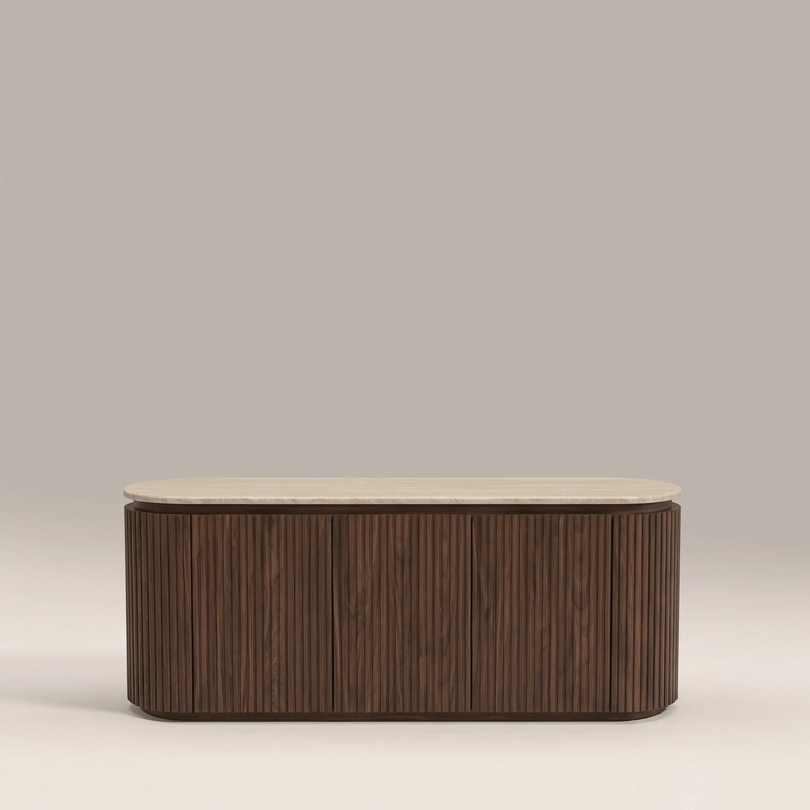 Hayes 3 Door TV Stand | Natural Travertine Effect Stone & Walnut