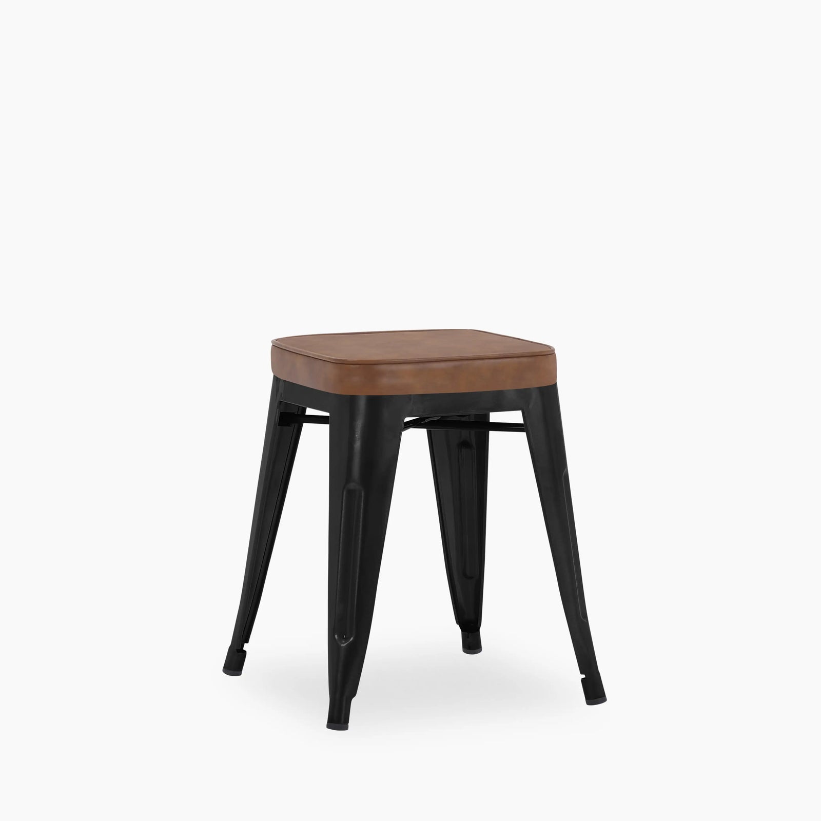 Tolix Style Stackable Low Stool | Tan Faux Leather & Black