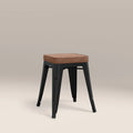 Tolix Style Stackable Low Stool | Tan Faux Leather & Black