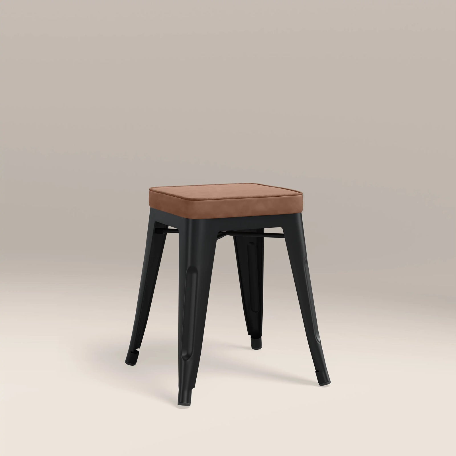 Tolix Style Stackable Low Stool | Tan Faux Leather & Black