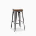 Tolix Style Stackable Bar Stool | Tan Faux Leather & Gunmetal