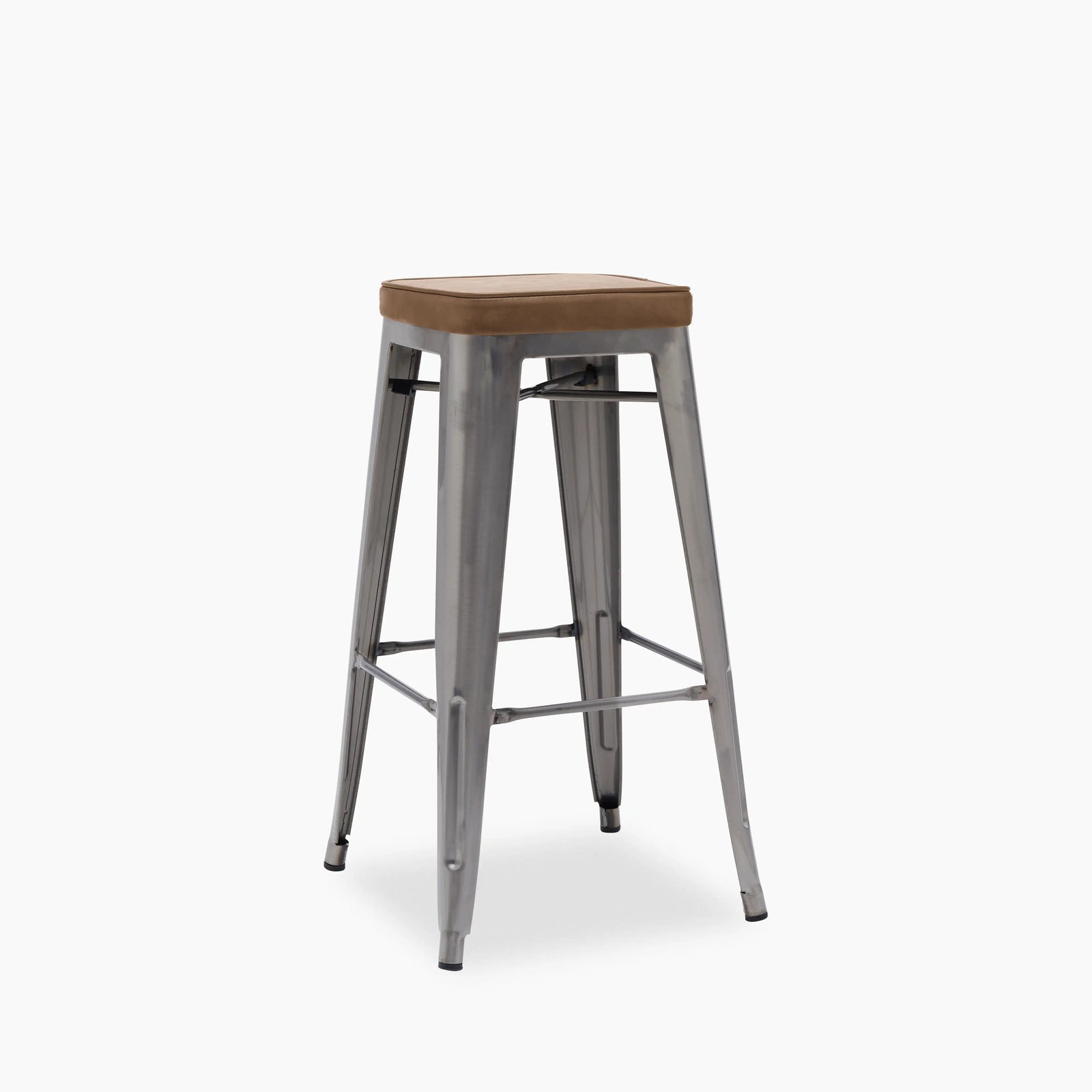 Tolix Style Stackable Bar Stool | Tan Faux Leather & Gunmetal