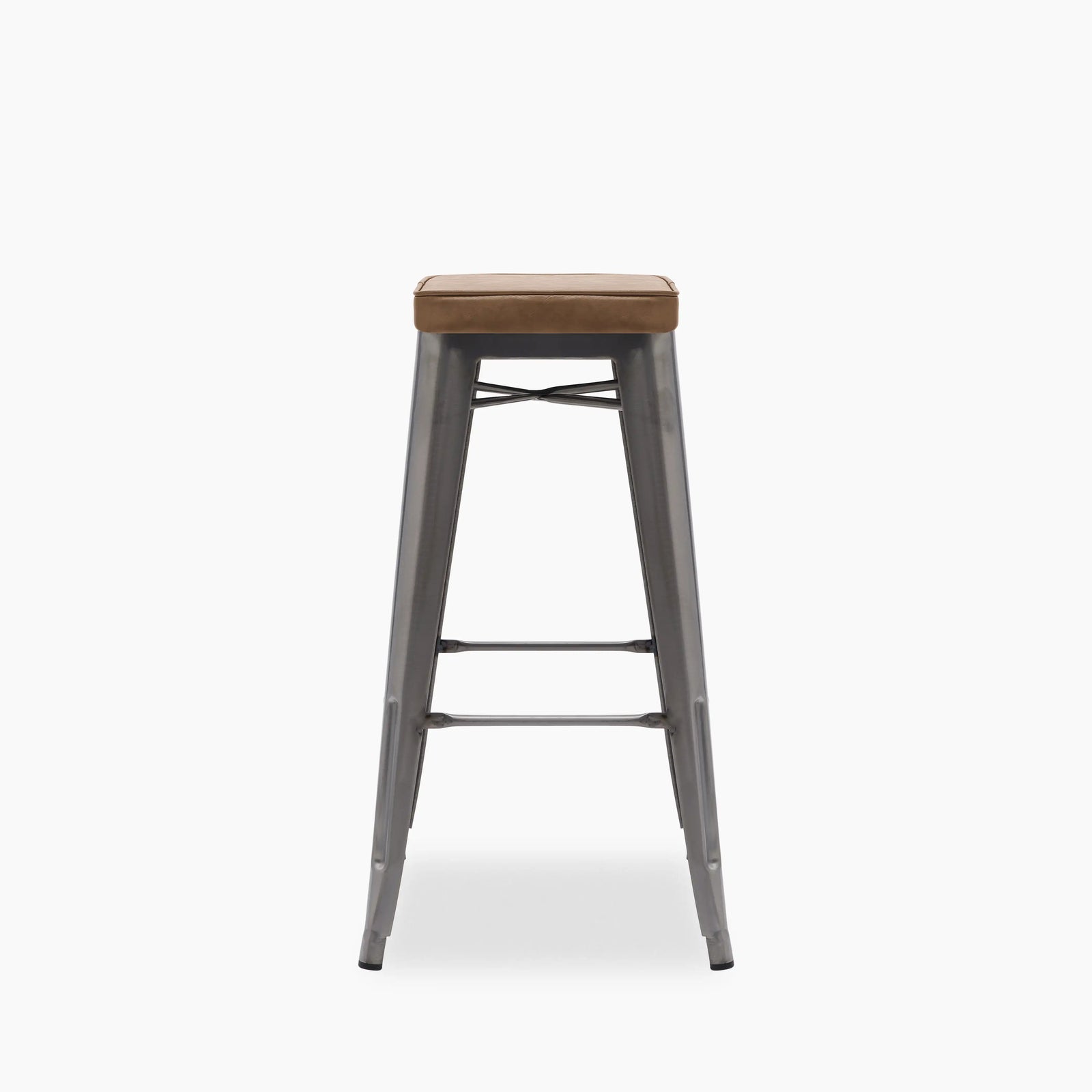 Tolix Style Stackable Bar Stool | Tan Faux Leather & Gunmetal