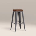Tolix Style Stackable Bar Stool | Tan Faux Leather & Gunmetal