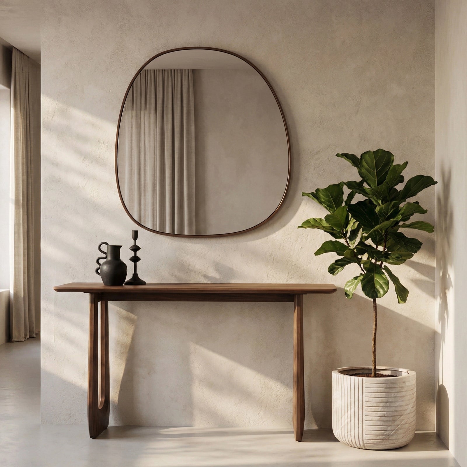 Ferne Asymmetrical Wall Mirror, 80 cm | Walnut