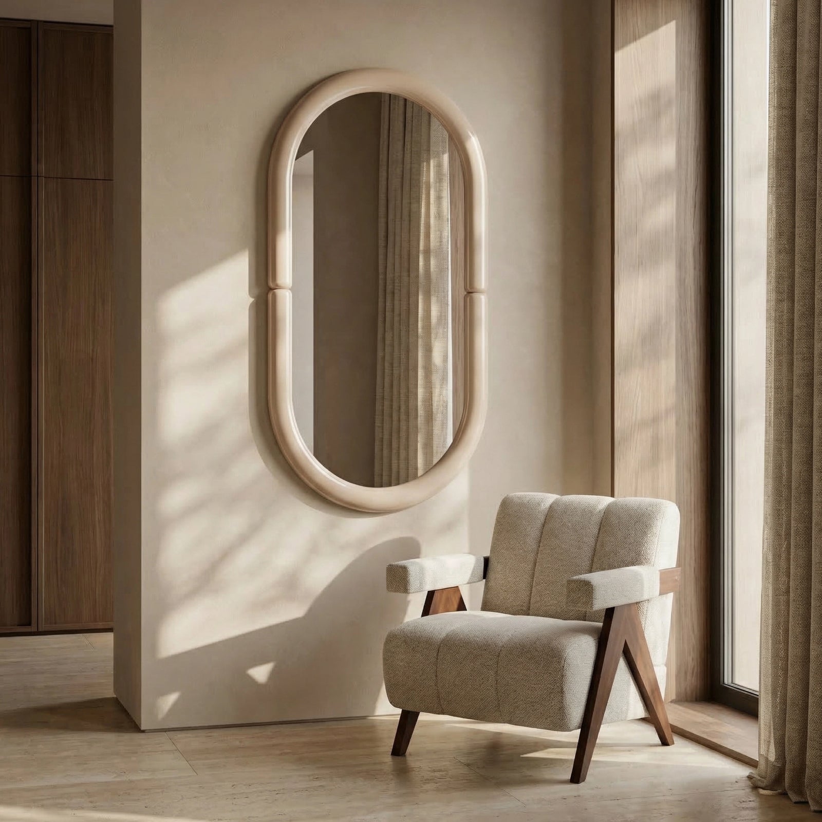 Morris Oval Full Length Mirror, 150 x 77 cm |  High Gloss Nude