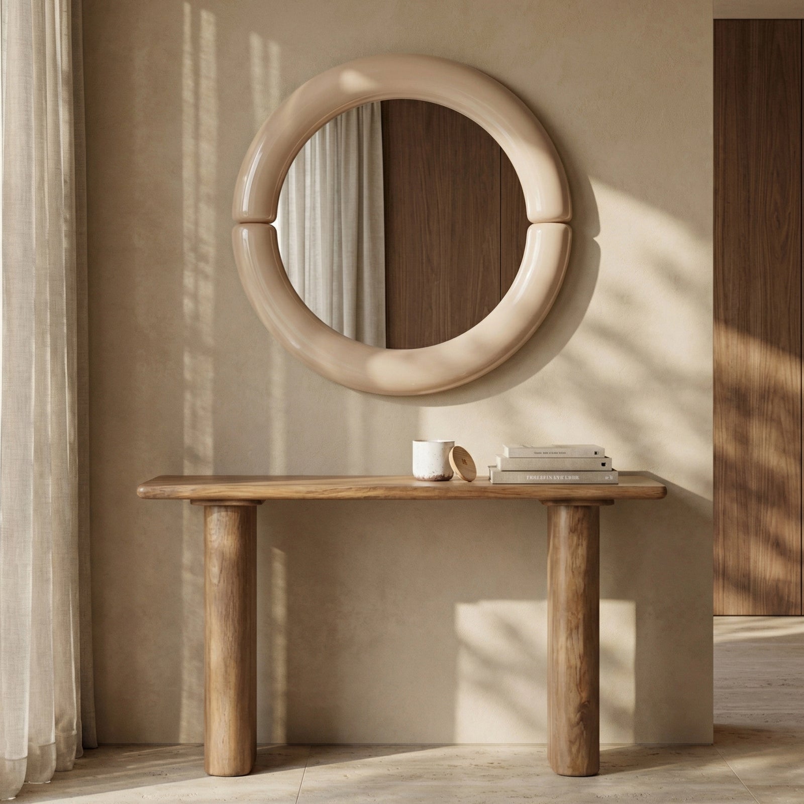 Morris Round Wall Mirror, 80 cm |  High Gloss Nude