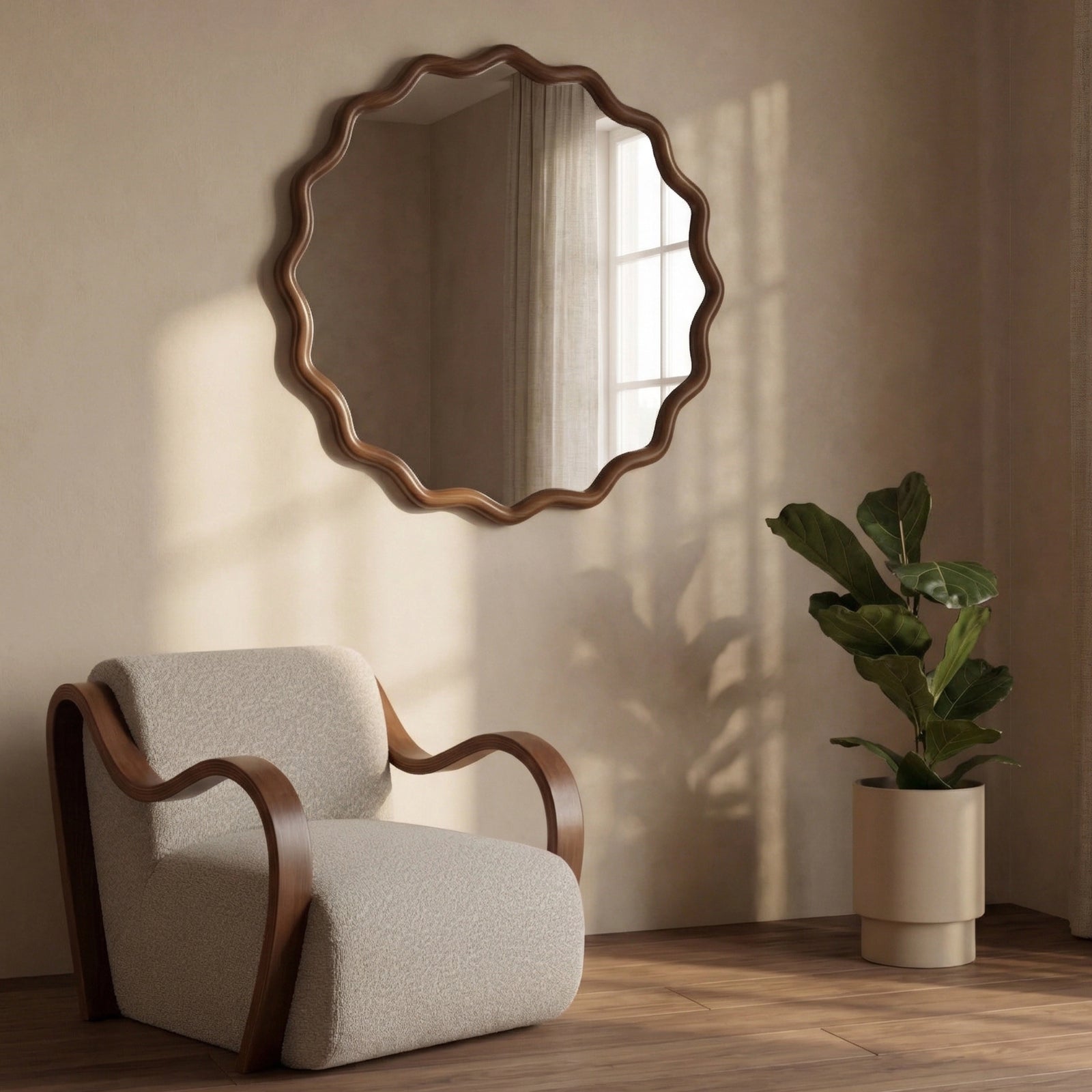 Osaka Round Wall Mirror, 80 cm | Walnut