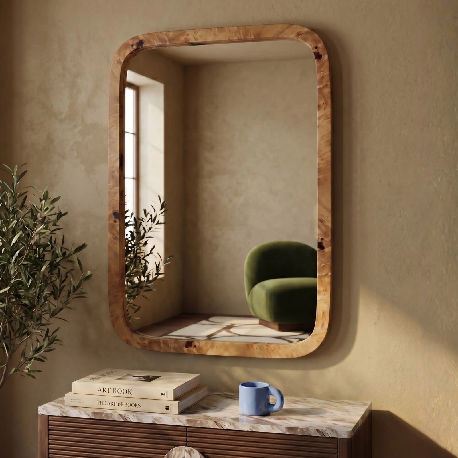 Kolson Rectangle Wall Mirror, 76 x 53 cm | Natural Burl Wood