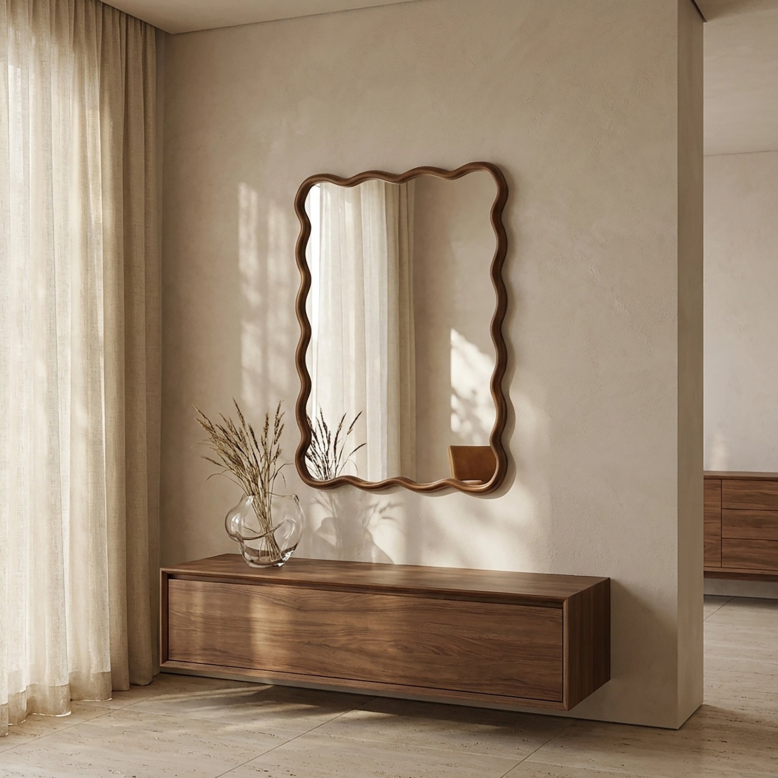 Osaka Wavy Wall Mirror, 101 x 71 cm | Walnut