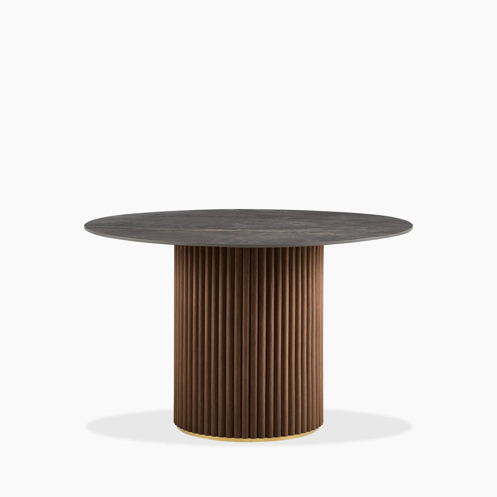 Caleb 4 Seat Round Dining Table | Natural Sintered Stone & Walnut