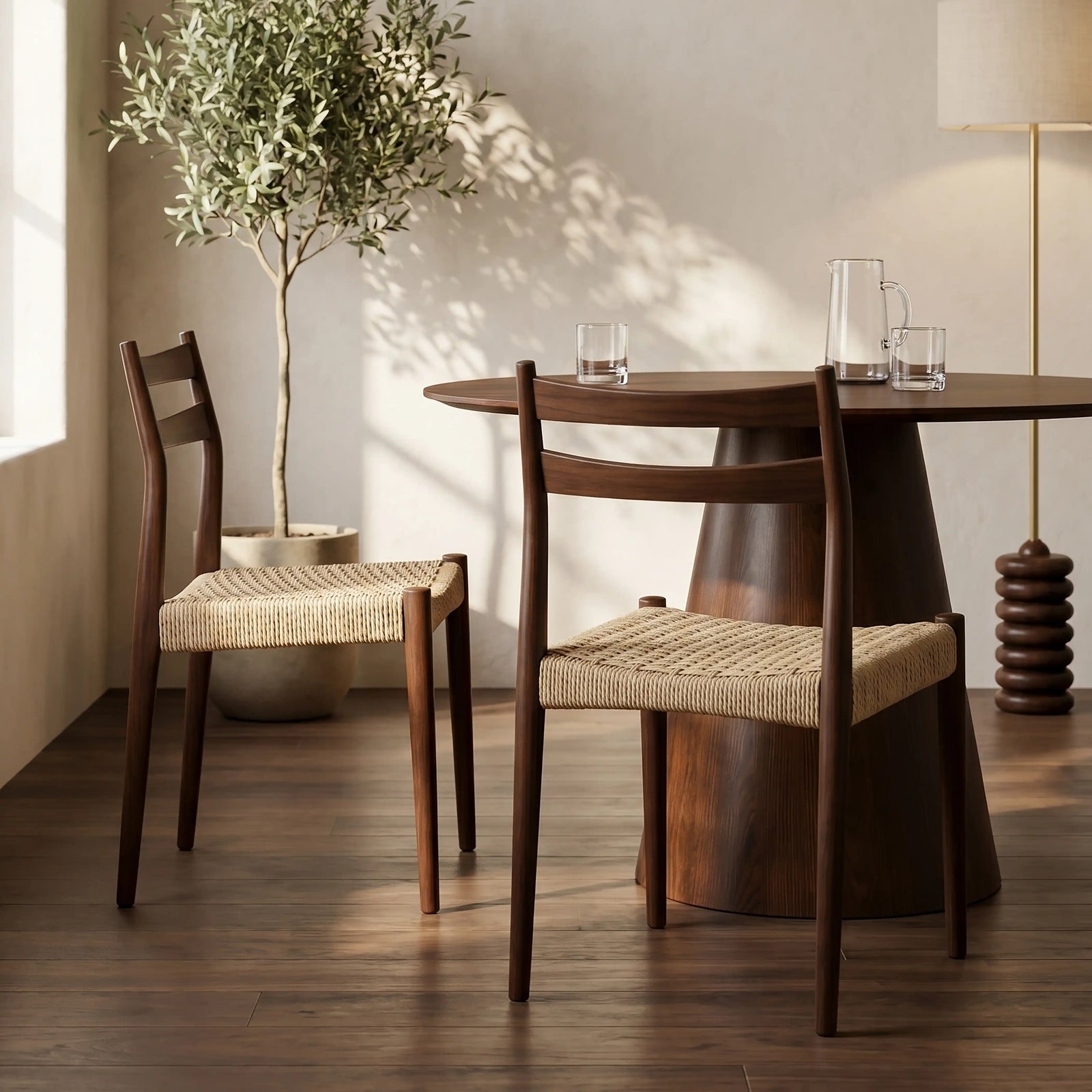 Caleb Wooden Carver Dining Chair | Natural Weave & Walnut