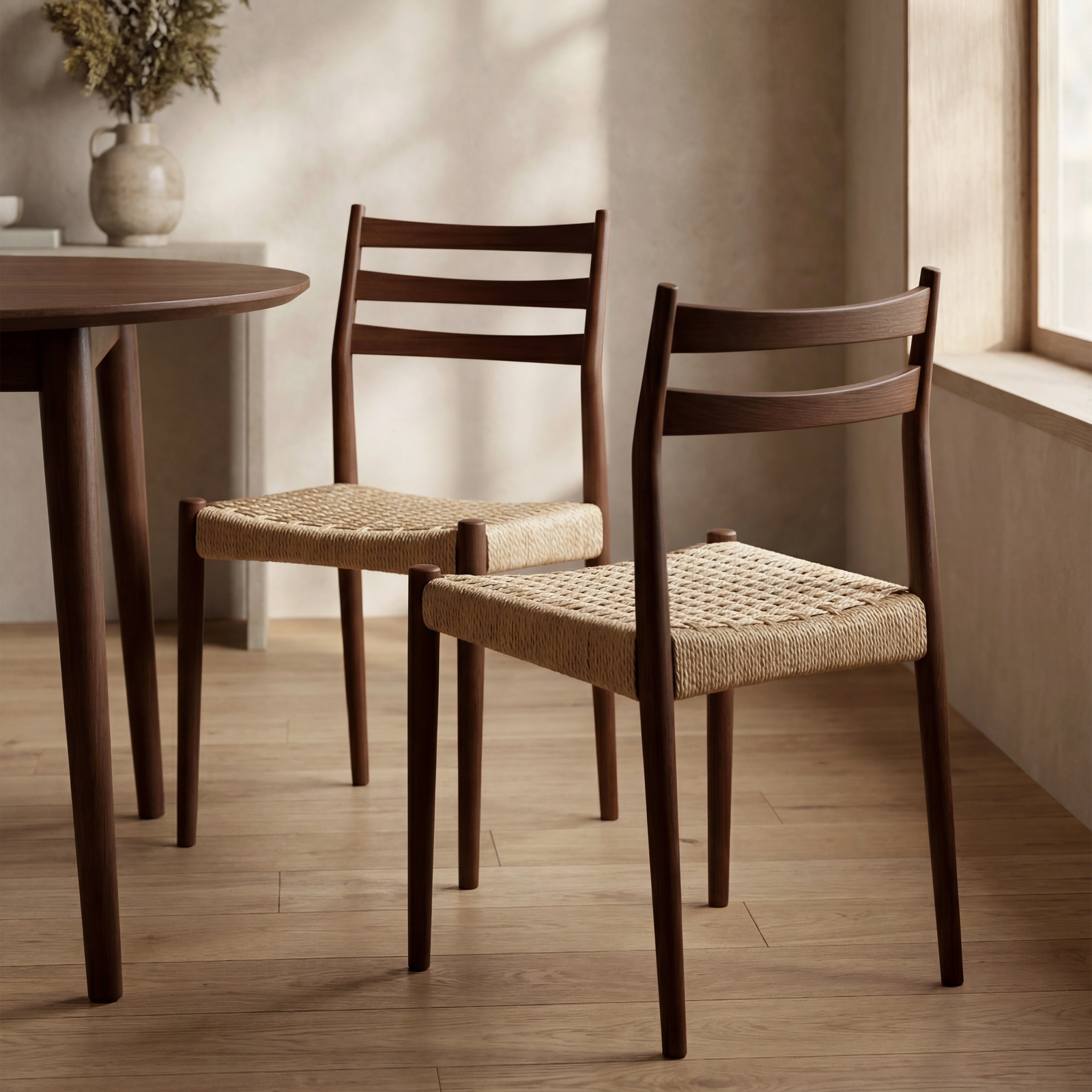 Caleb Wooden Dining Chair | Natural Weave & Walnut
