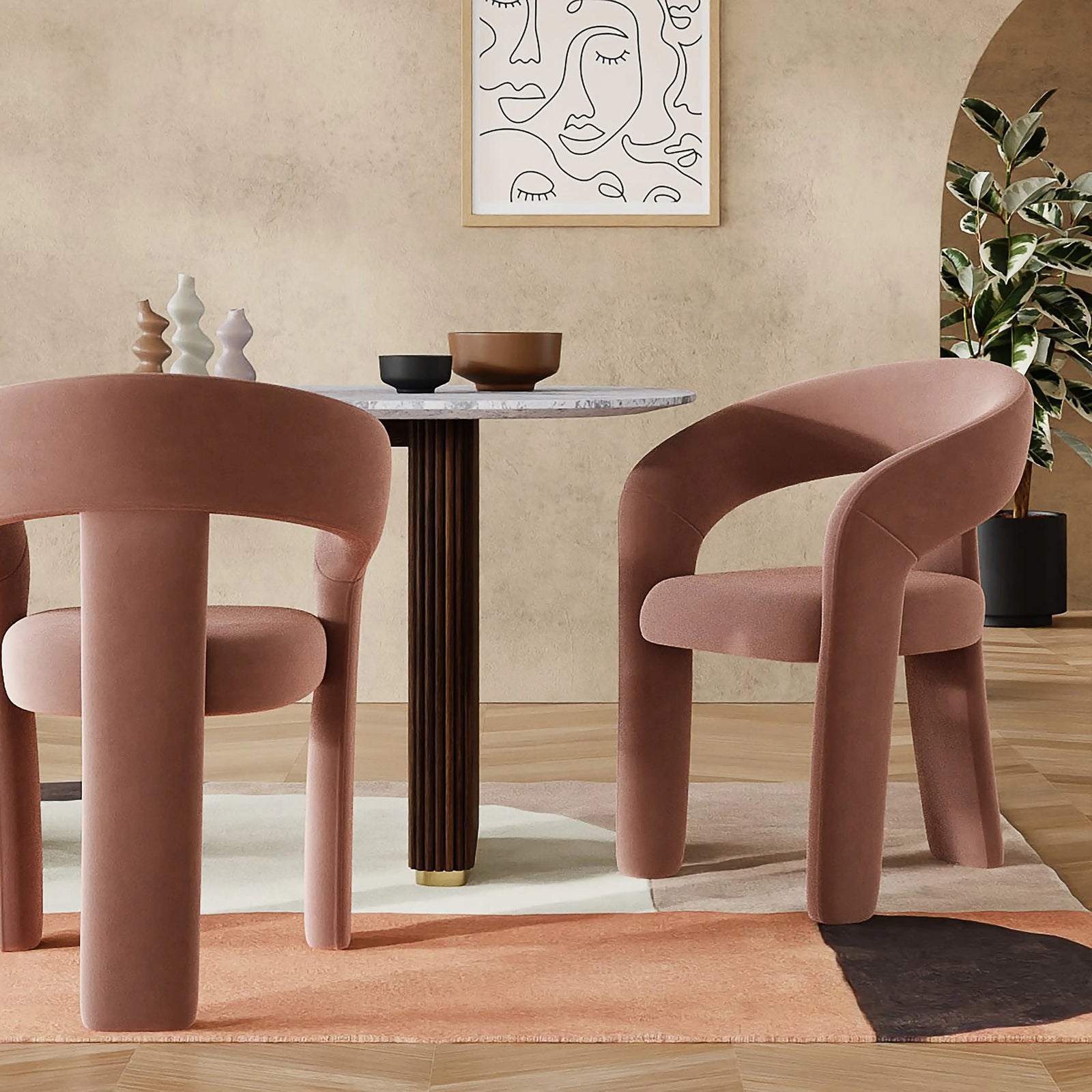 Bellamy Carver Dining Chair | Blush Pink Sustainable Velvet