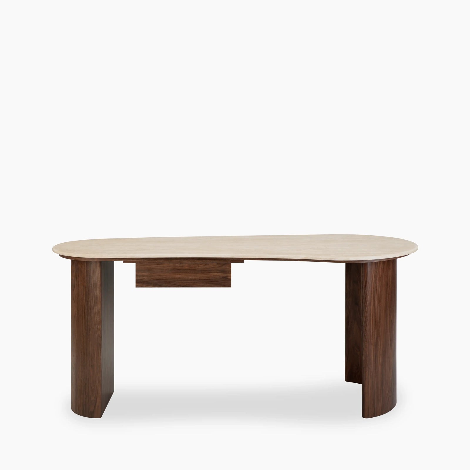 Lois 1 Drawer Desk | Natural Travertine Effect Stone & Walnut