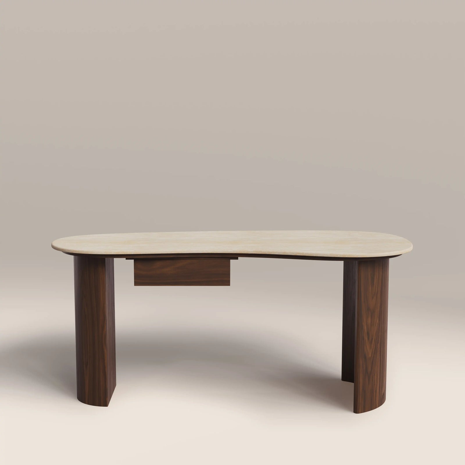 Lois 1 Drawer Desk | Natural Travertine Effect Stone & Walnut