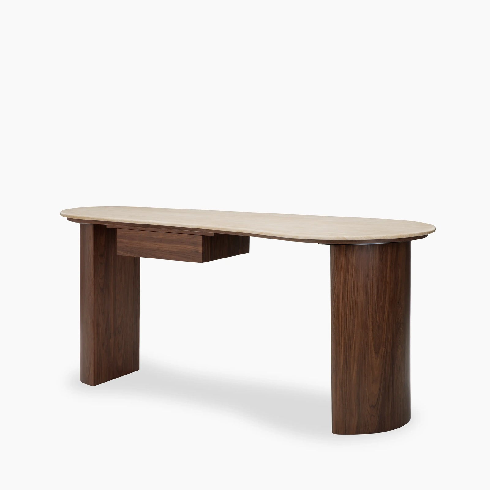 Lois 1 Drawer Desk | Natural Travertine Effect Stone & Walnut