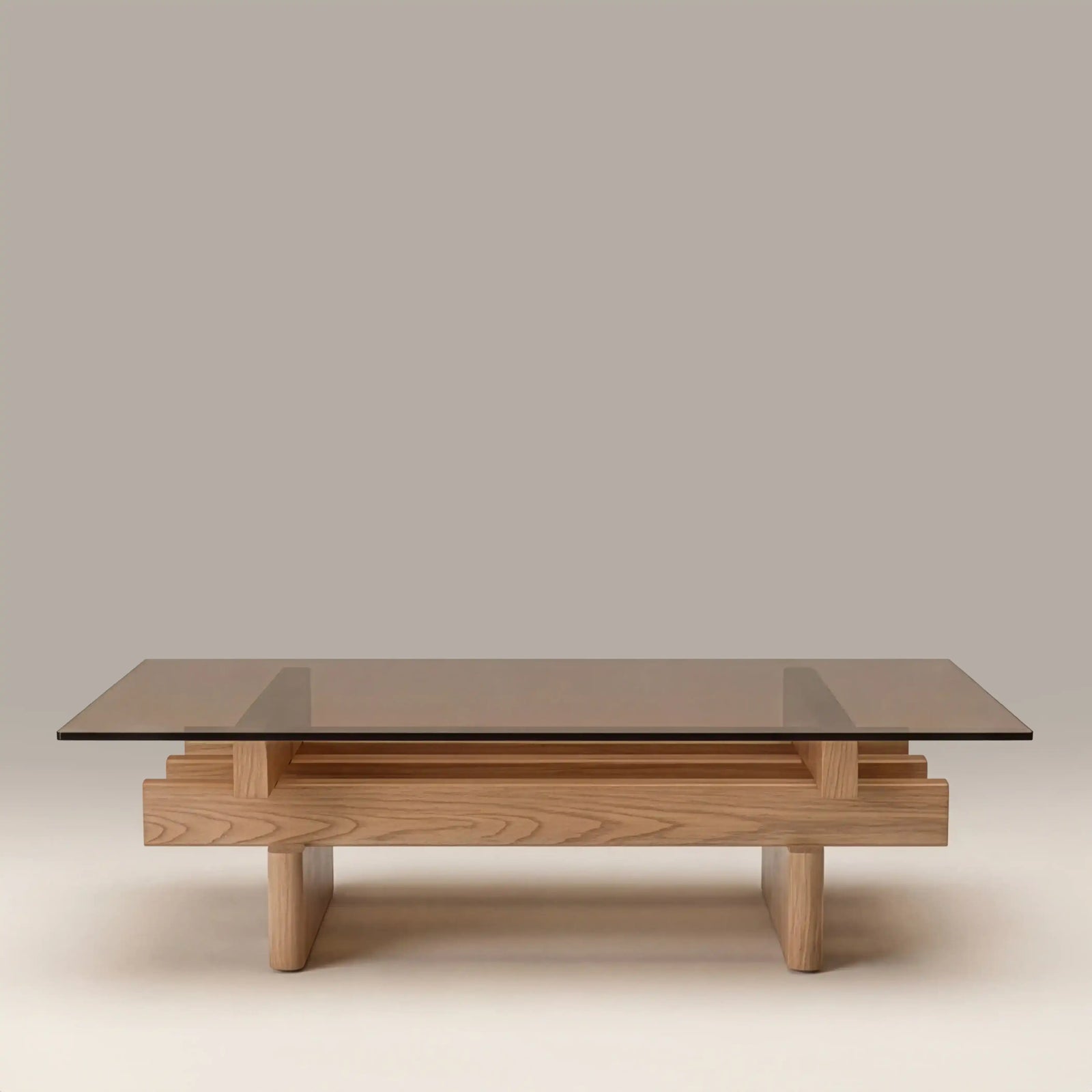 Line Rectangle Coffee Table | Amber Brown Glass & Natural