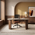 Lois 1 Drawer Desk | Natural Travertine Effect Sintered Stone & Walnut