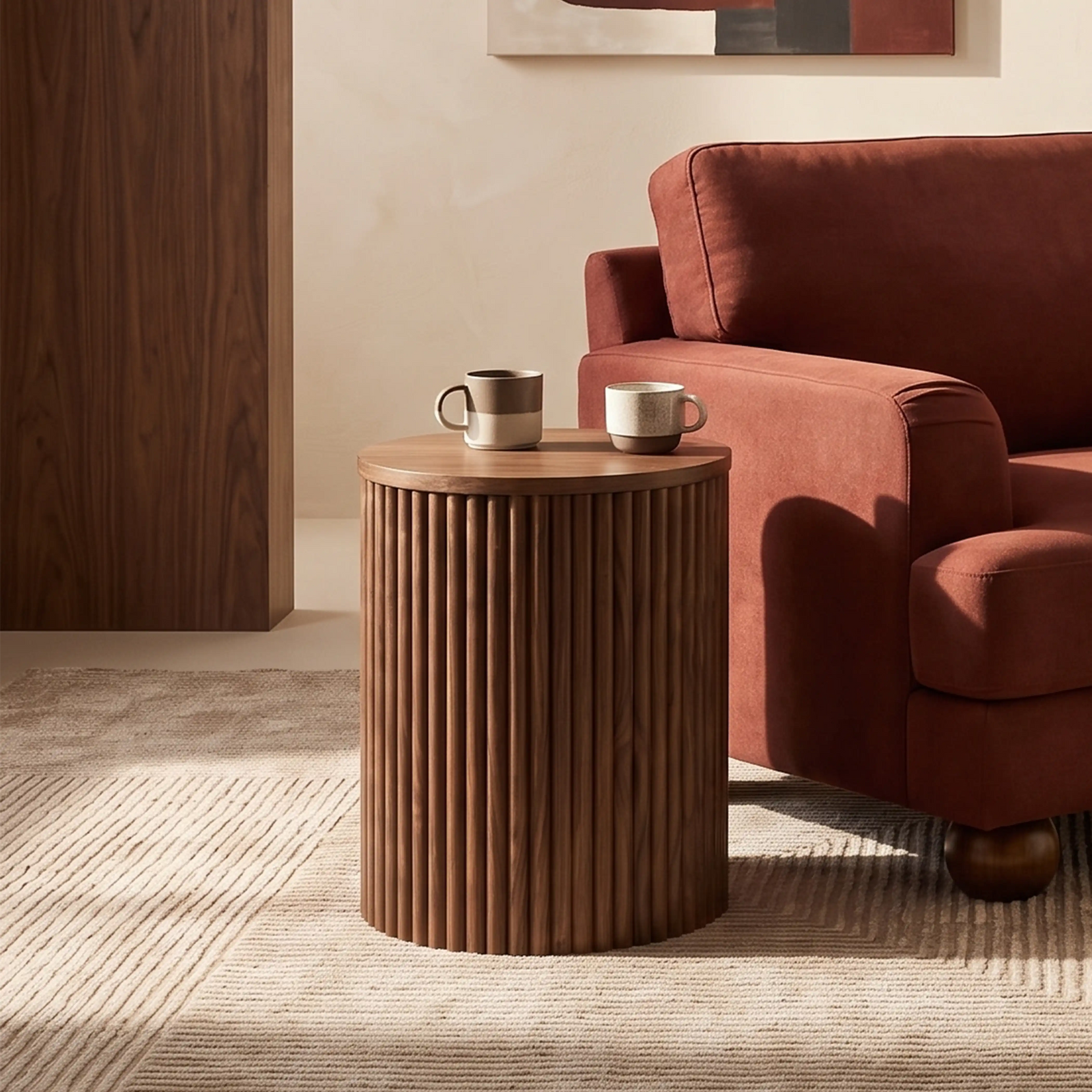 Brey Round Wooden Storage Side Table | Walnut