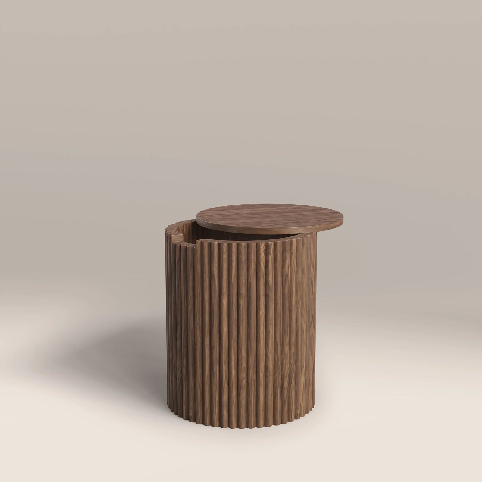 Brey Round Wooden Storage Side Table | Walnut