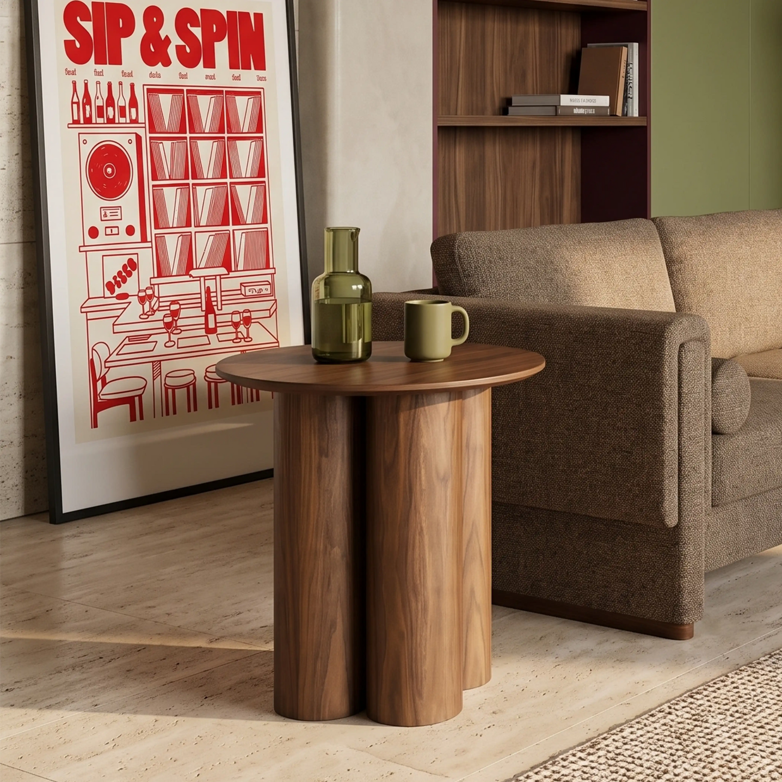 Noelle Round Wooden Side Table | Walnut