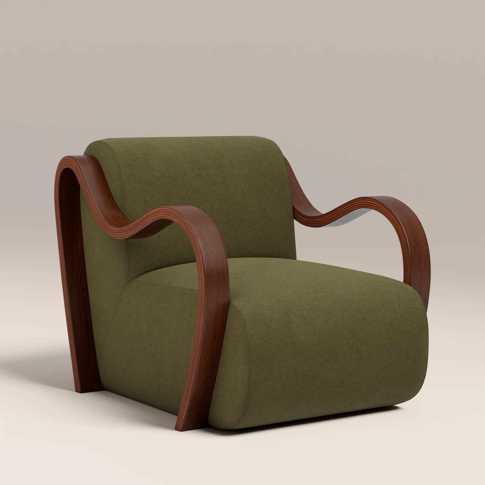 Talie Accent Chair | Moss Green Sustainable Mohair Velvet & Walnut