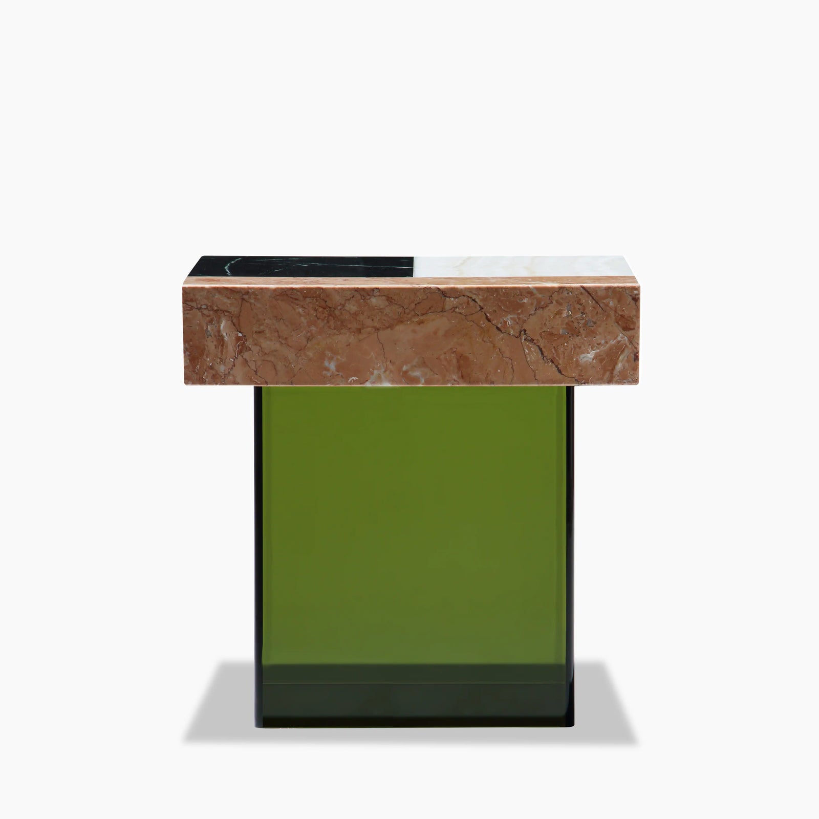 Bay Square Side Table | Mixed Marble & Green Arcylic