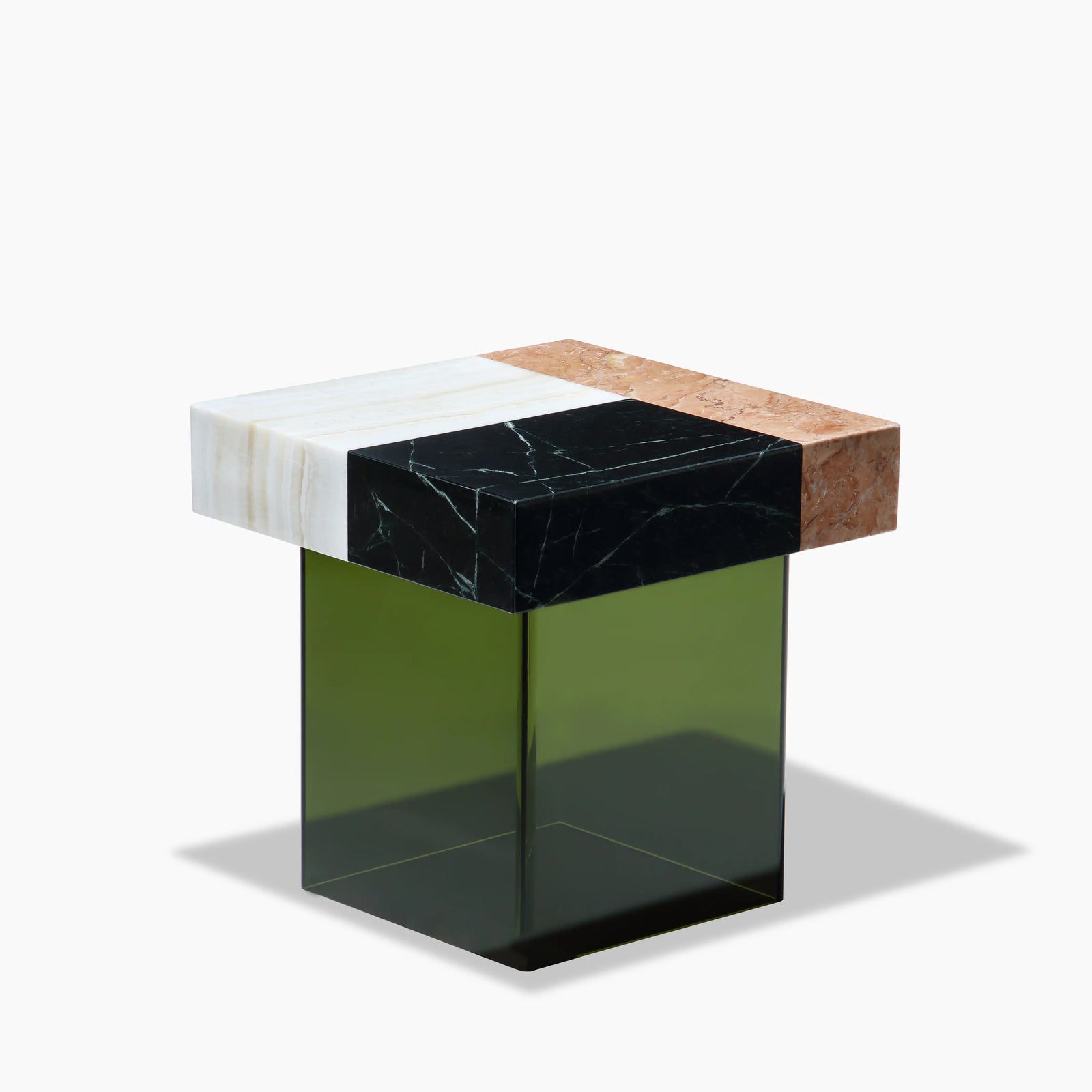 Bay Square Side Table | Mixed Marble & Green Arcylic