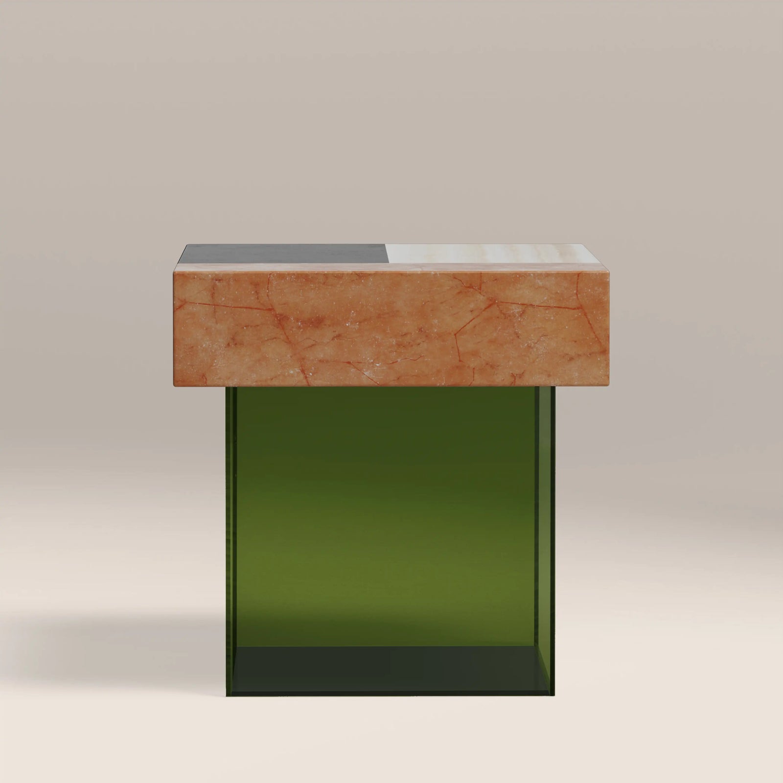 Bay Square Side Table | Mixed Marble & Green Arcylic