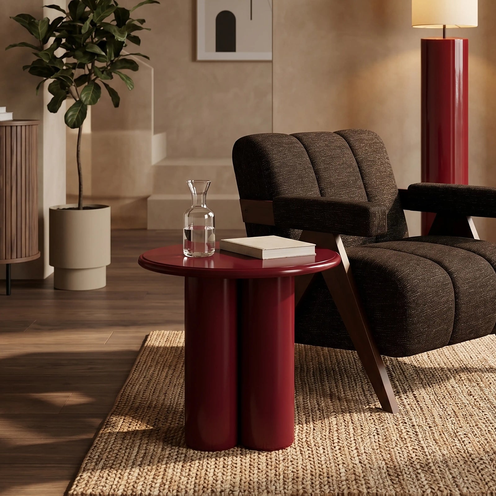 Zoey Round Side Table | Wine Red