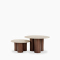 Brynleigh Set of 2 Nesting Round Coffee Tables | Natural Travertine Effect Stone & Walnut