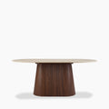 Oxborough 6 Seat Oval Dining Table | Natural Travertine Effect Stone & Walnut