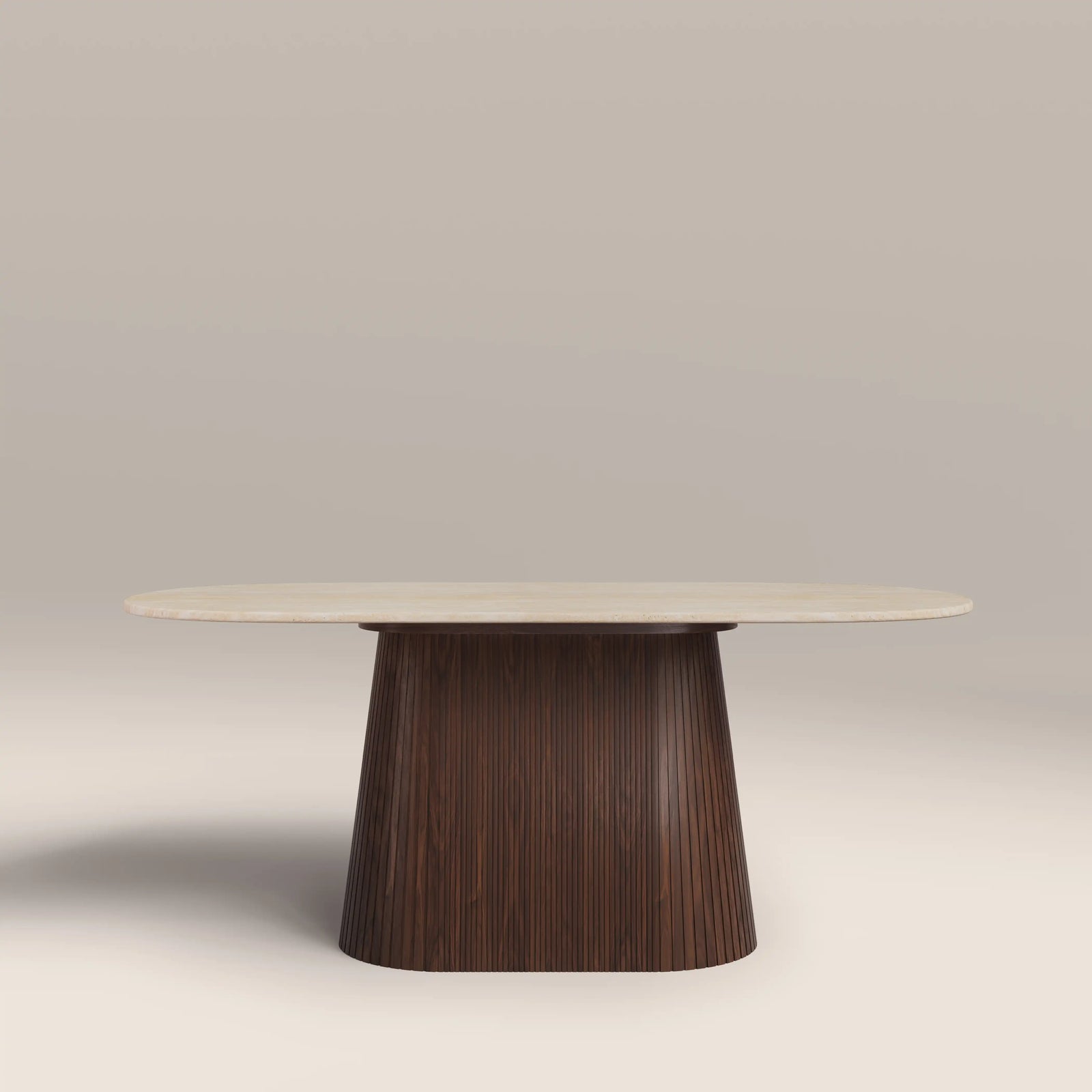Oxborough 6 Seat Oval Dining Table | Natural Travertine Effect Stone & Walnut