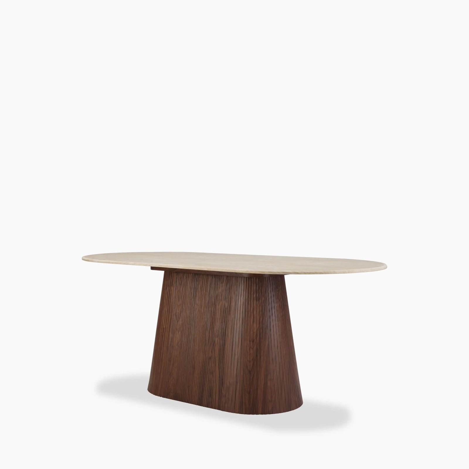 Oxborough 6 Seat Oval Dining Table | Natural Travertine Effect Stone & Walnut