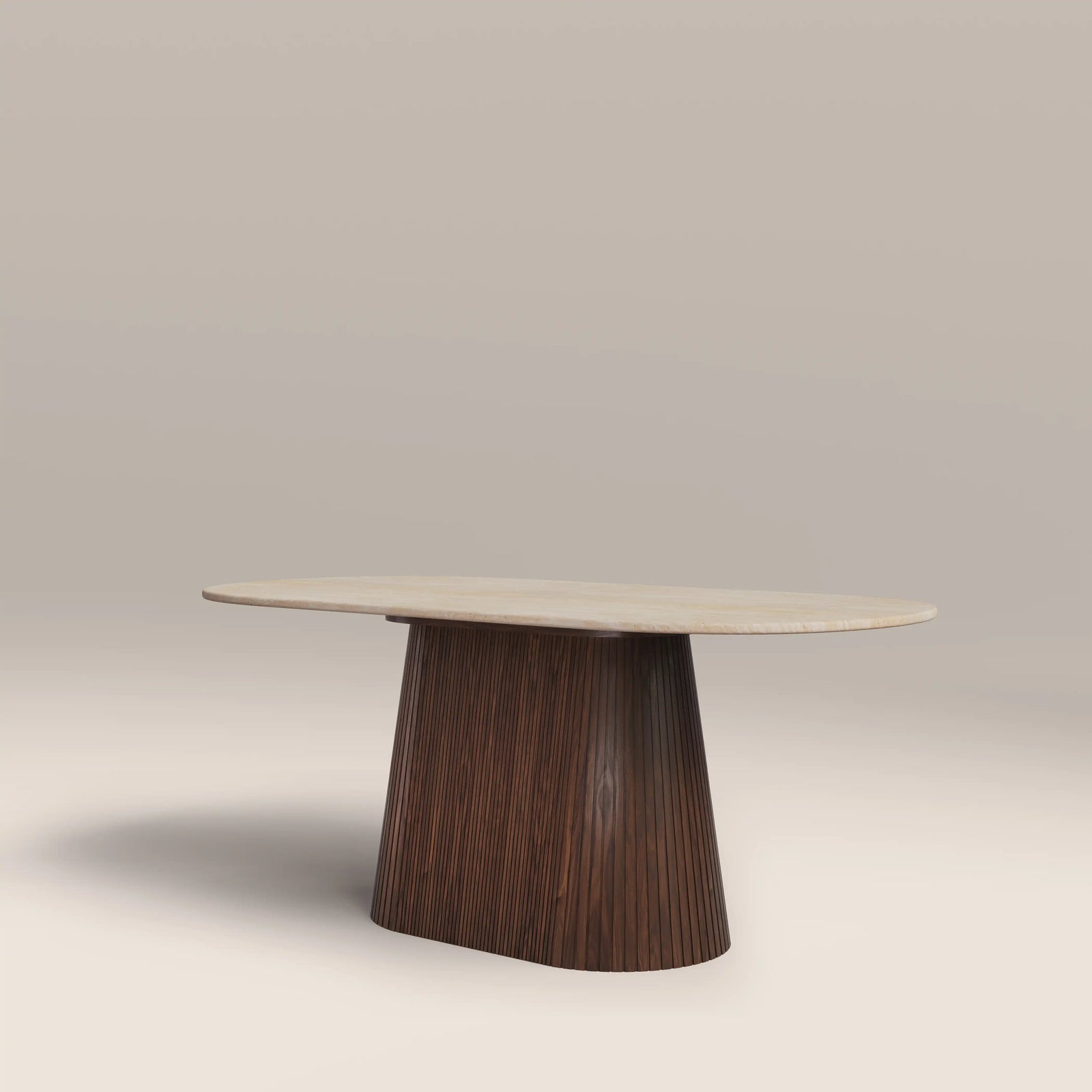 Oxborough 6 Seat Oval Dining Table | Natural Travertine Effect Stone & Walnut