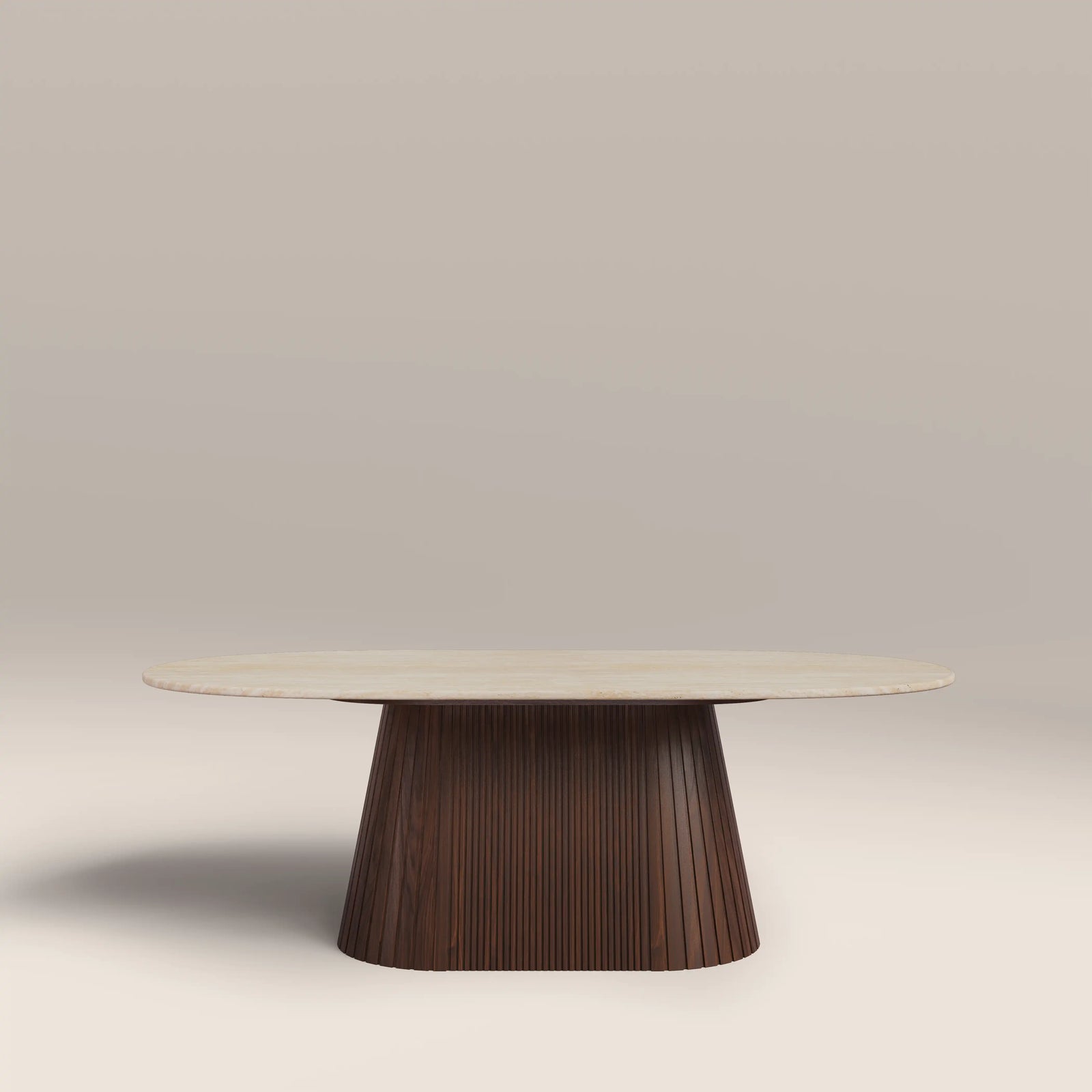 Oxborough Oval Coffee Table | Natural Travertine Effect Stone & Walnut