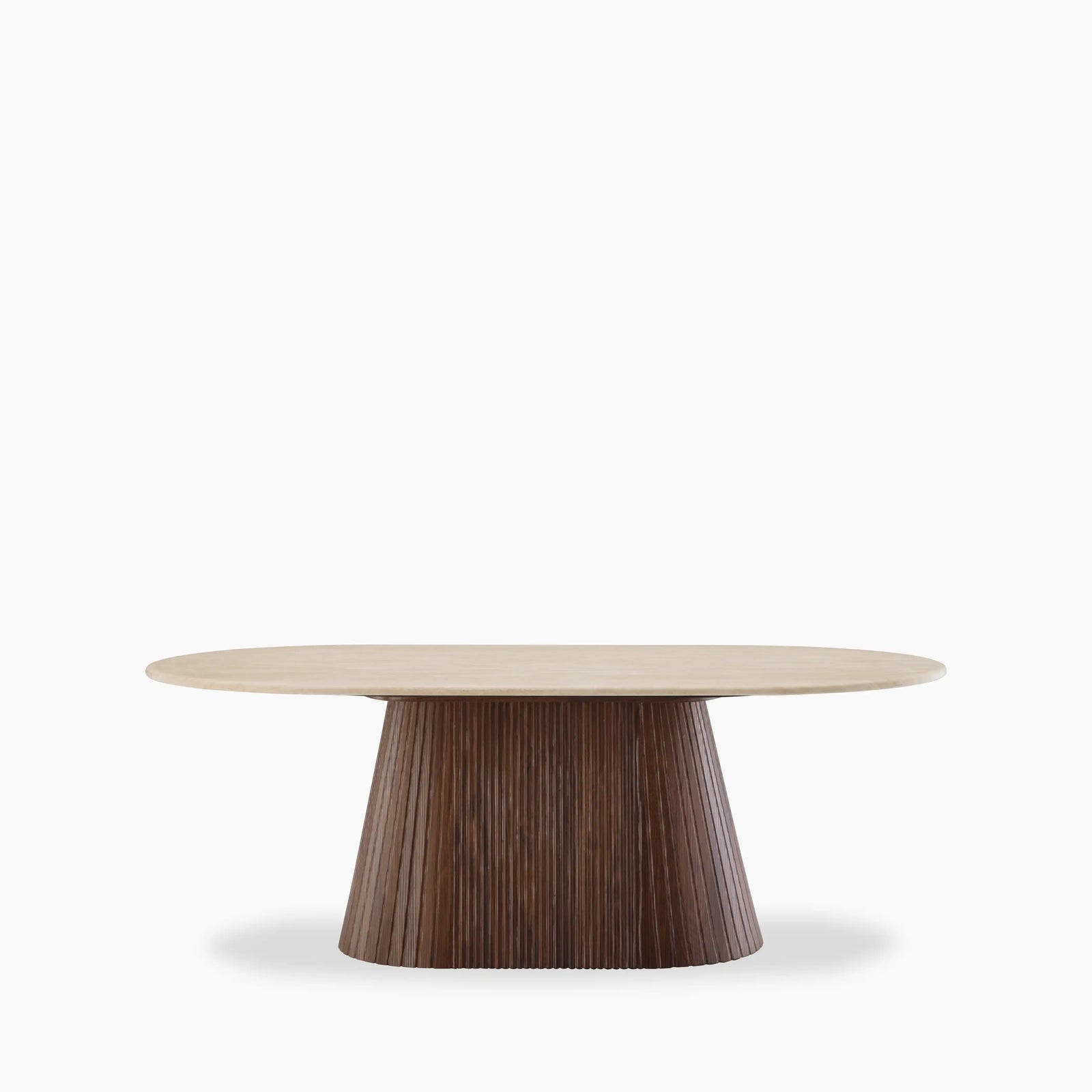 Oxborough Oval Coffee Table | Natural Travertine Effect Stone & Walnut