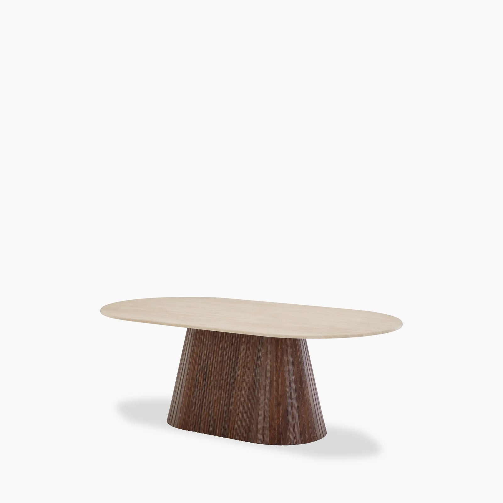 Oxborough Oval Coffee Table | Natural Travertine Effect Stone & Walnut