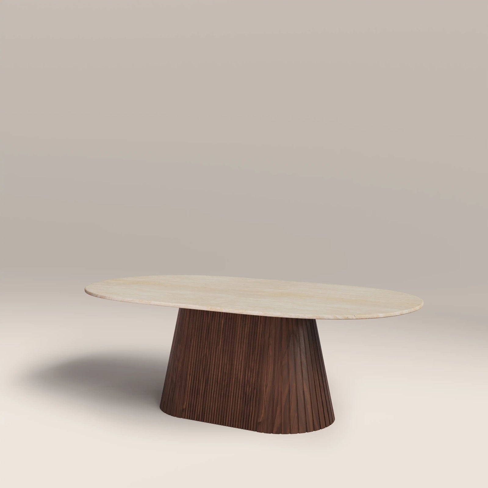 Oxborough Oval Coffee Table | Natural Travertine Effect Stone & Walnut