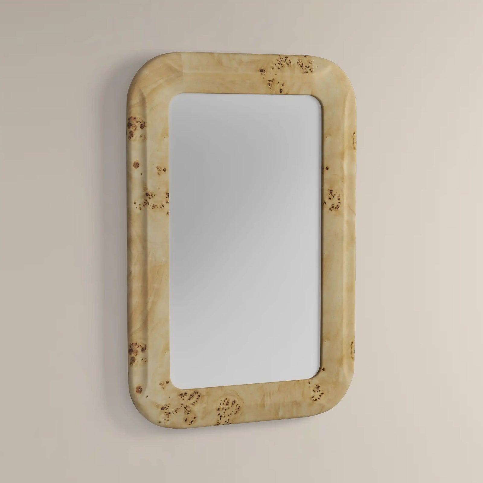Maida Rectangle Wall Mirror, 120 x 80 cm | Natural Burl Wood