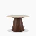 Oxborough 4 Seat Round Dining Table | Natural Travertine Effect Stone & Walnut