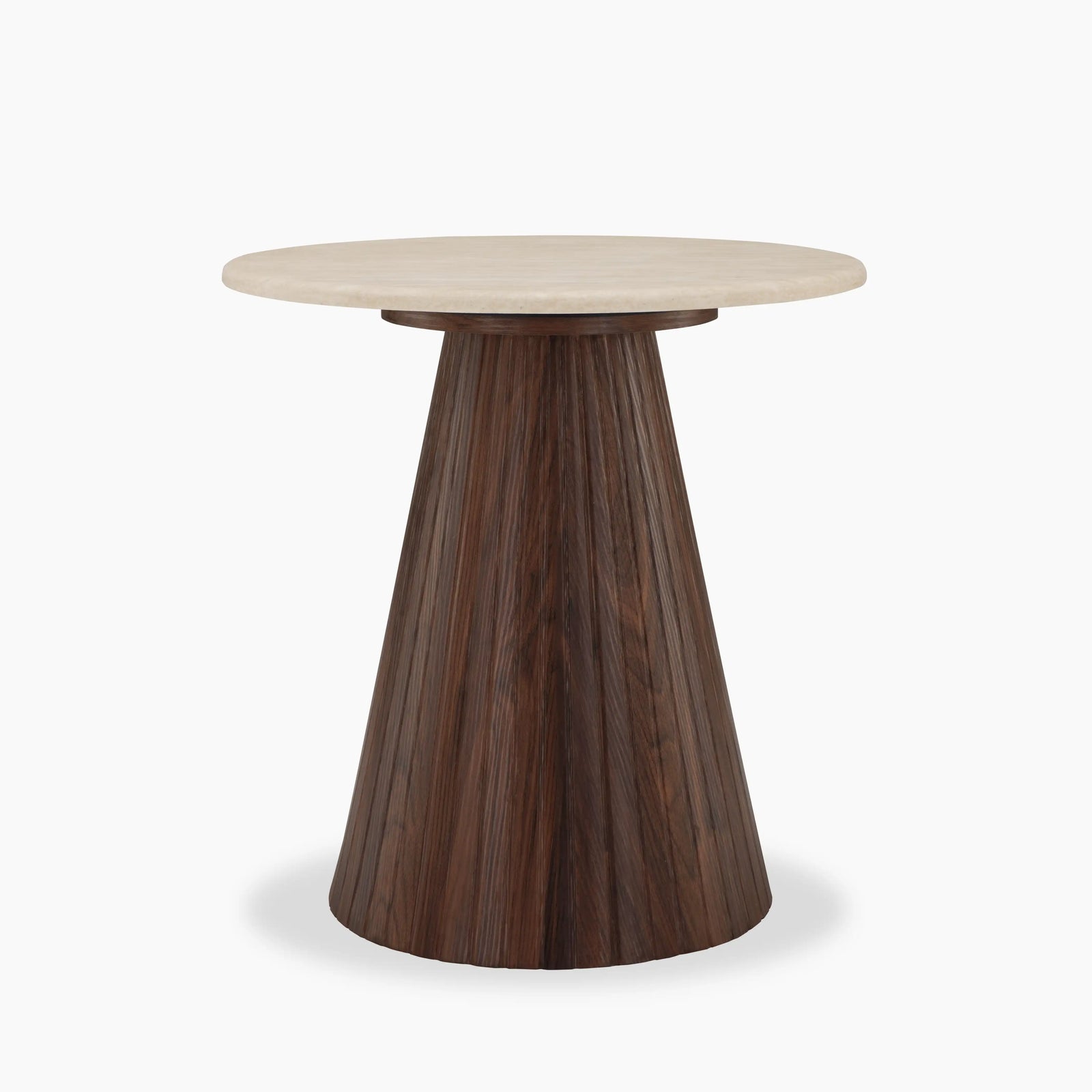 Oxborough Round Side Table | Natural Travertine Effect Stone & Walnut