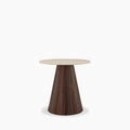 Oxborough Round Side Table | Natural Travertine Effect Stone & Walnut